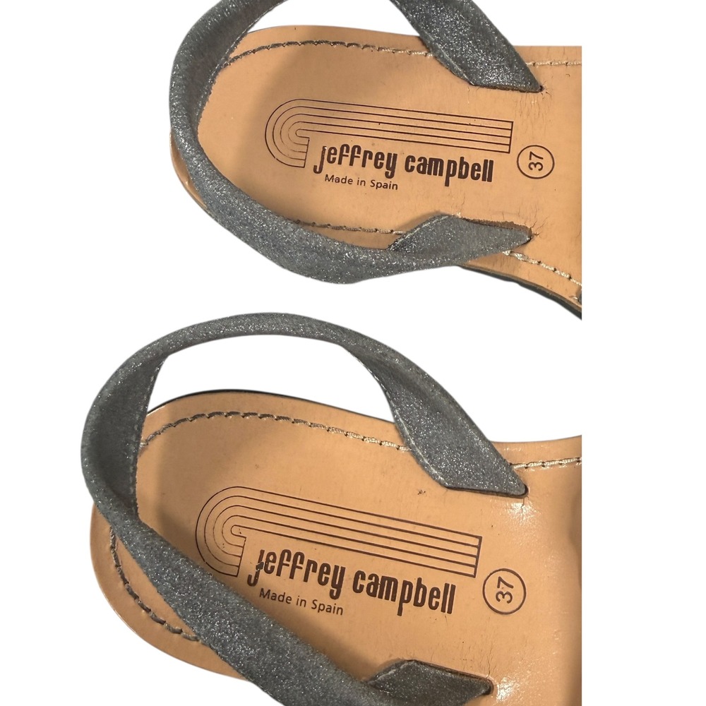Jeffrey Campbell Silver Glitter Ibiza Sandals Women Size 37 Made Spain Leather - Picture 3 of 4